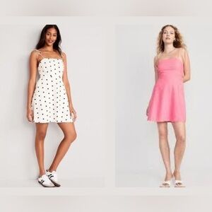 Old Navy Linen Blend White Polka Dot and Pink Mini Dresses
